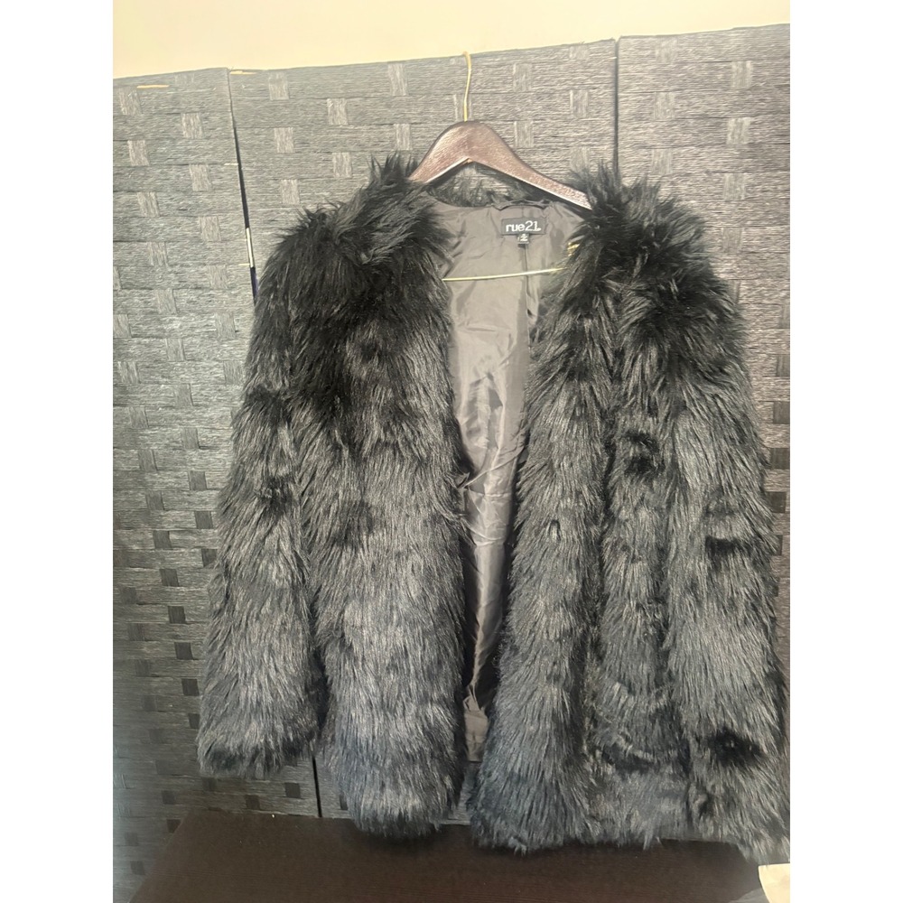 Rue 21 shaggy black faux fur coat size XL